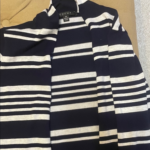 Cyrus Men's Striped Zip-Up Sweater in Navy and White - Picture 4 of 5